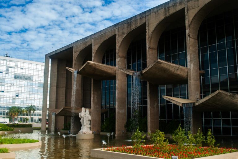 Modern architecture with water features in Brasília, reflecting the unique style of the city.